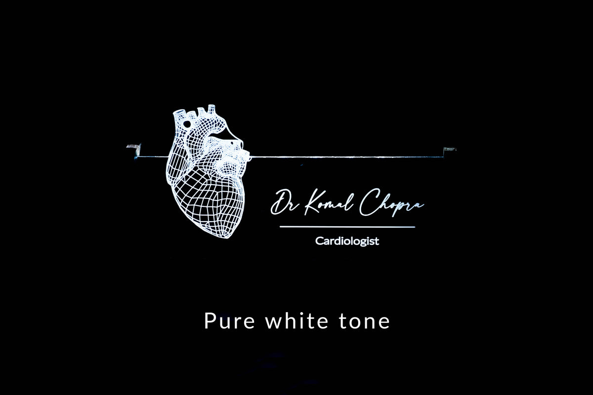 Personalized LED desk nameplate featuring a detailed heart anatomy design, illuminated in a white tone, perfect as a unique and thoughtful gift for cardiology professionals or heart specialists.