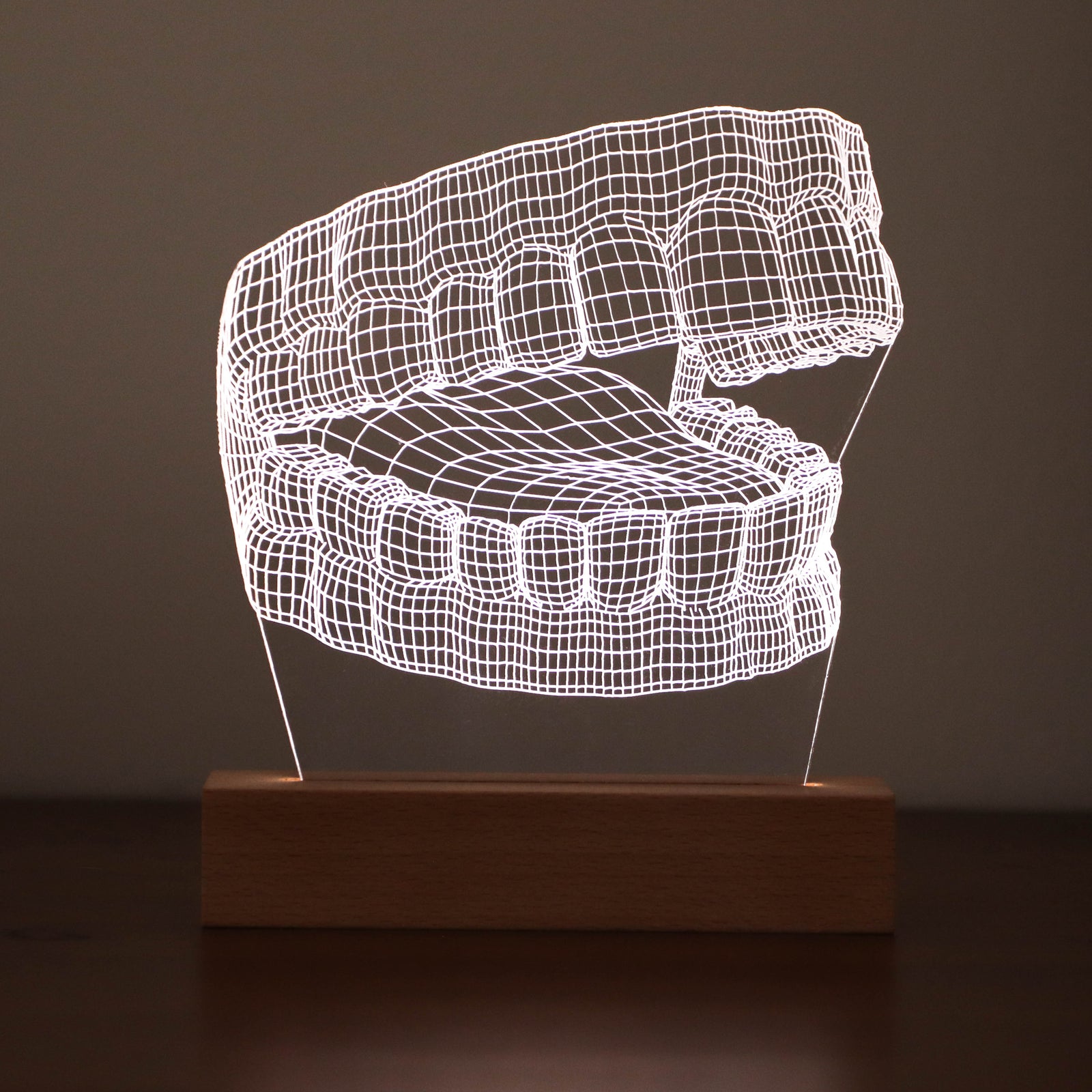 3D illusion lamp featuring a detailed human jaw anatomy design, illuminated in a white tone, perfect as a unique and thoughtful gift for dentists, orthodontists, or medical professionals specializing in oral health.