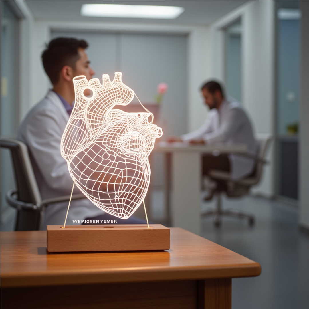 3D illusion lamp featuring a detailed human heart anatomy design, illuminated in a white tone, perfect as a unique and thoughtful gift for cardiologists or medical professionals specializing in heart health.