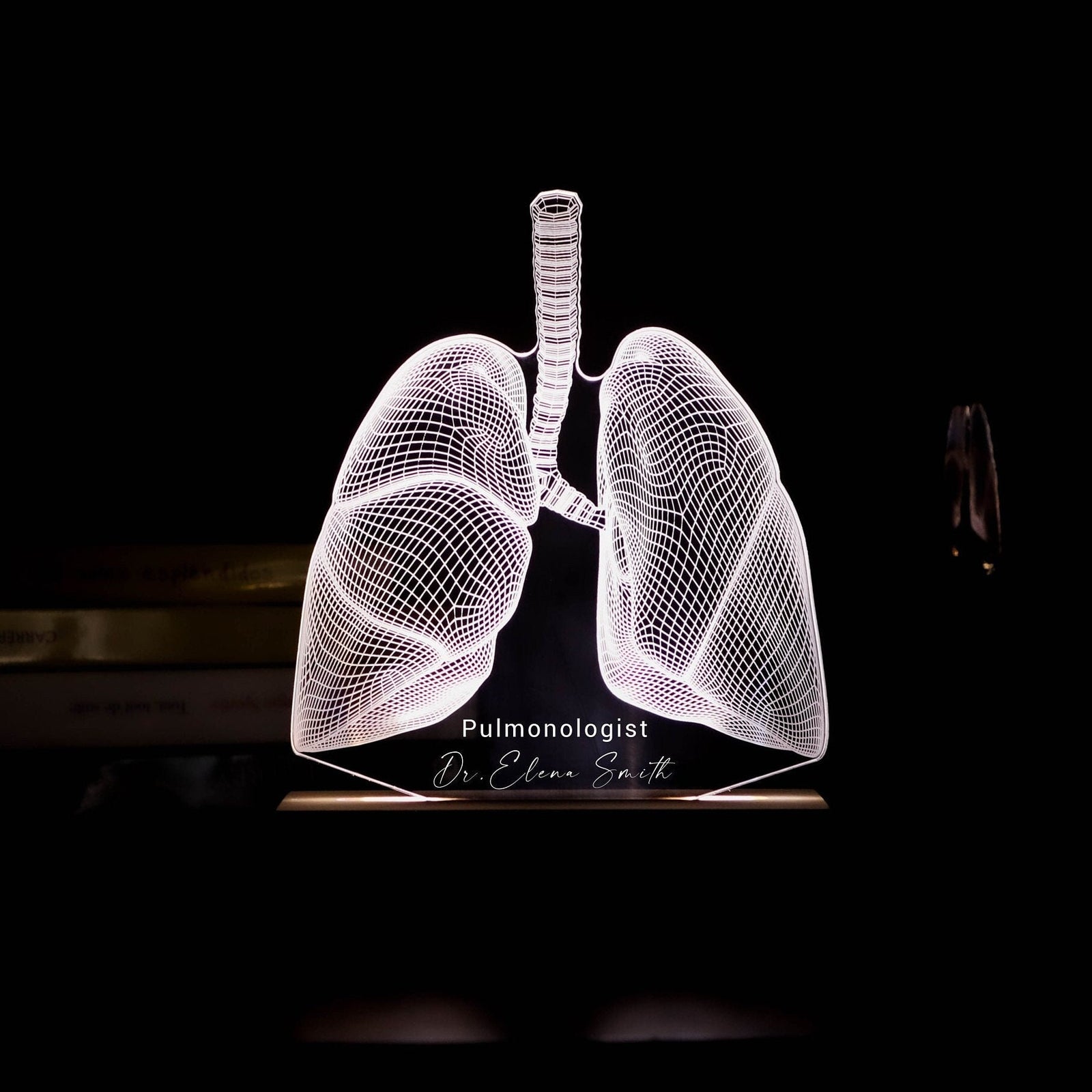 3D illusion lamp featuring a detailed lungs anatomy design, illuminated in a white tone, perfect as a unique gift for pulmonologists or medical professionals specializing in respiratory health.