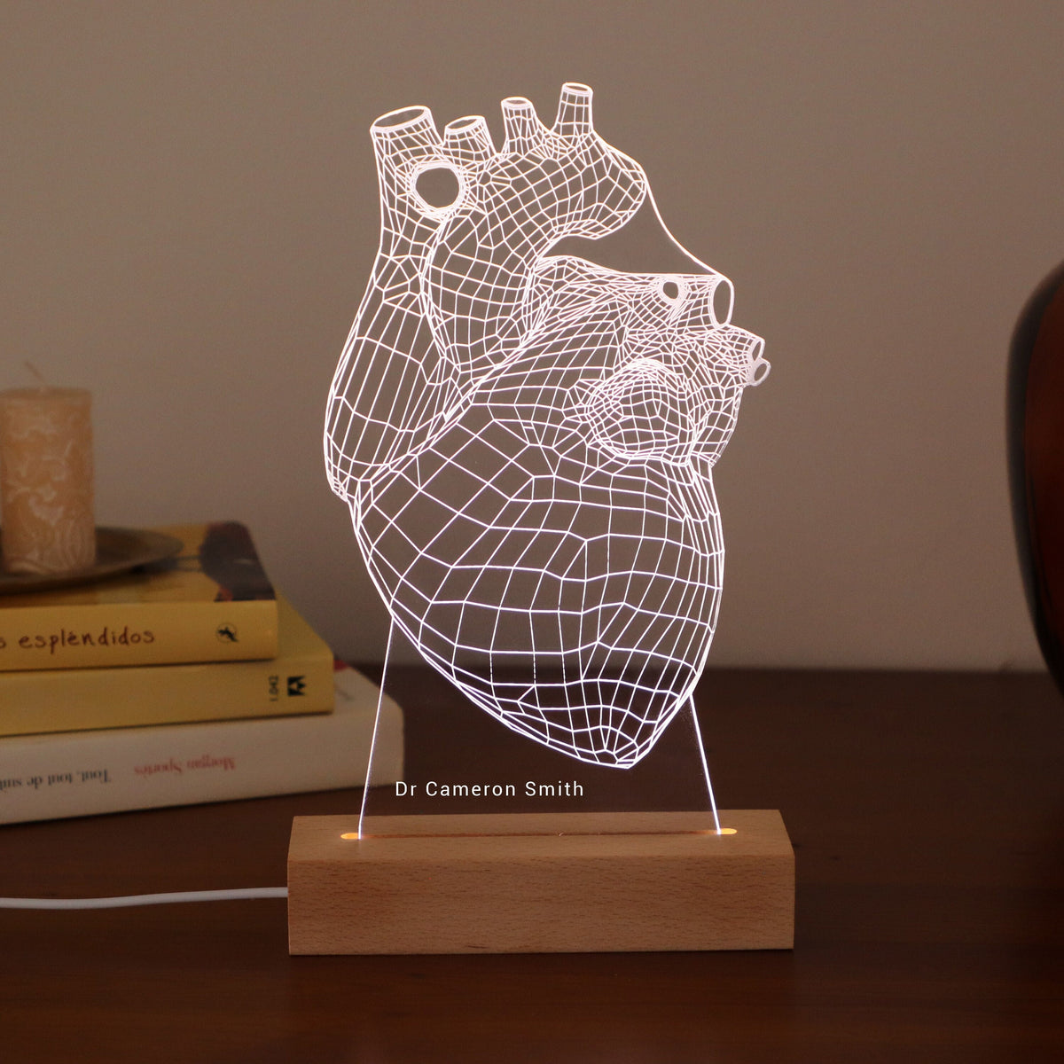 3D illusion lamp featuring a detailed human heart anatomy design, illuminated in a white tone, perfect as a unique and thoughtful gift for cardiologists or medical professionals specializing in heart health.