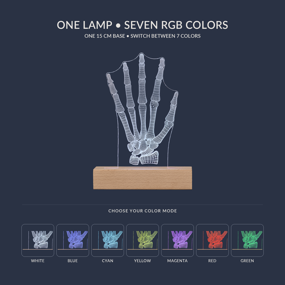 RGB-Farboptionen für die Handknochen-LED-Lampe