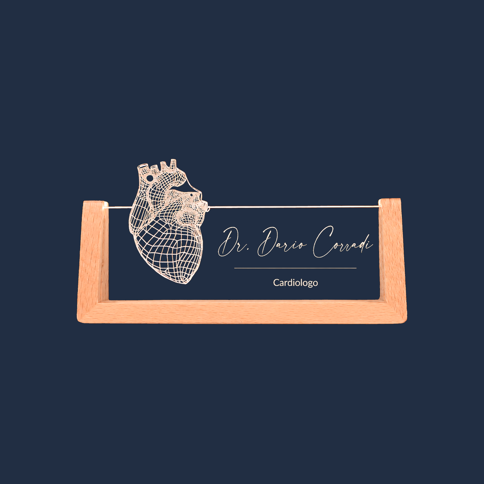 Cardiologist LED nameplate on a plain background