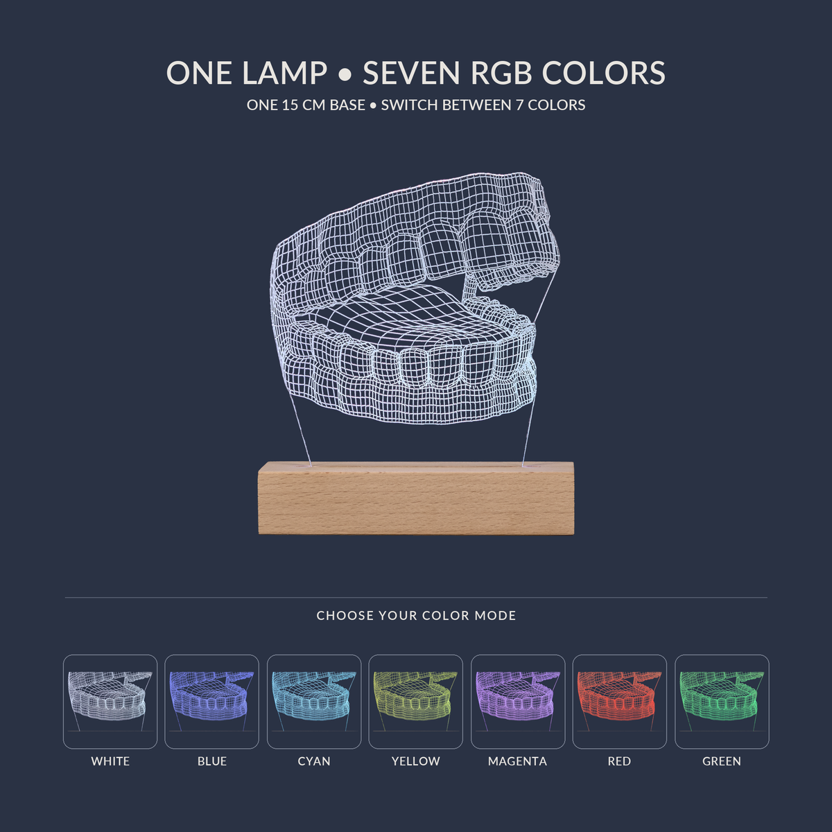 RGB color options for the Human Jaw LED lamp