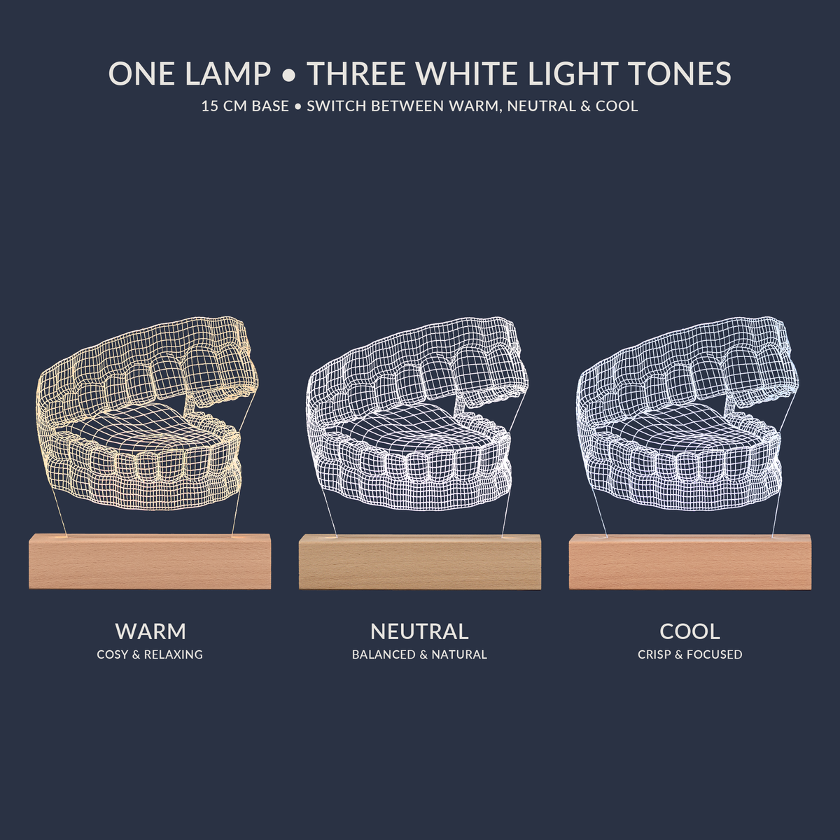 White light tone options for the Human Jaw LED lamp