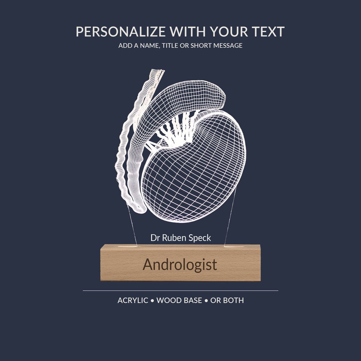 Engraving personalization example on the Testicle LED lamp