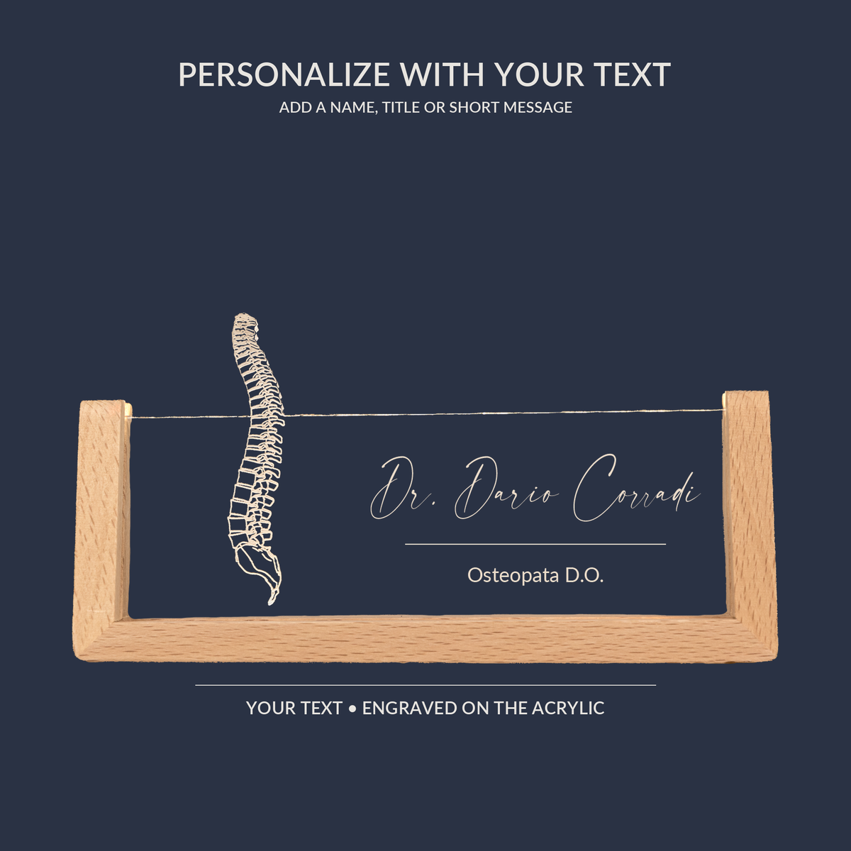 Engraving personalization example on the Chiropractor Spine LED nameplate