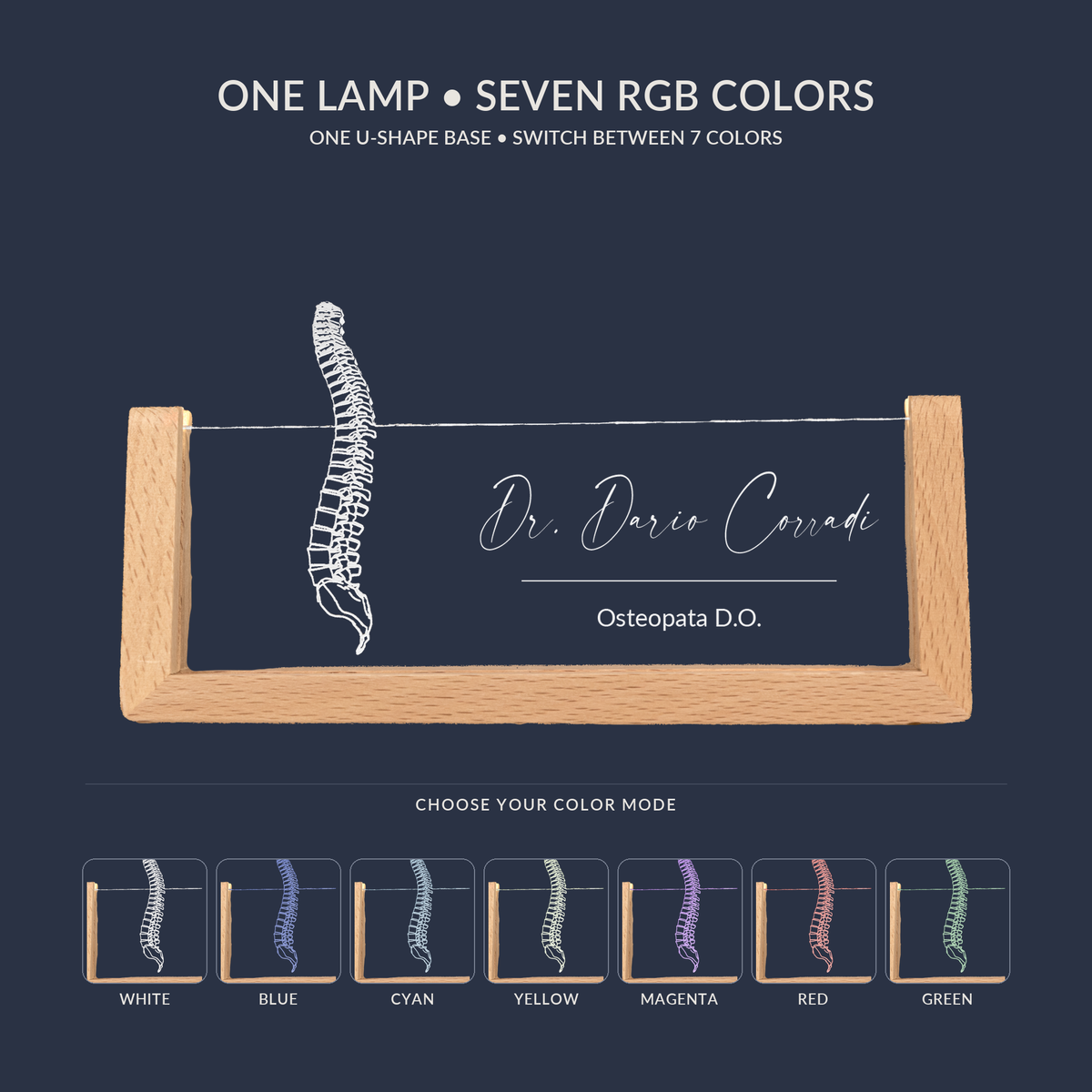 RGB color options for the Chiropractor Spine LED nameplate