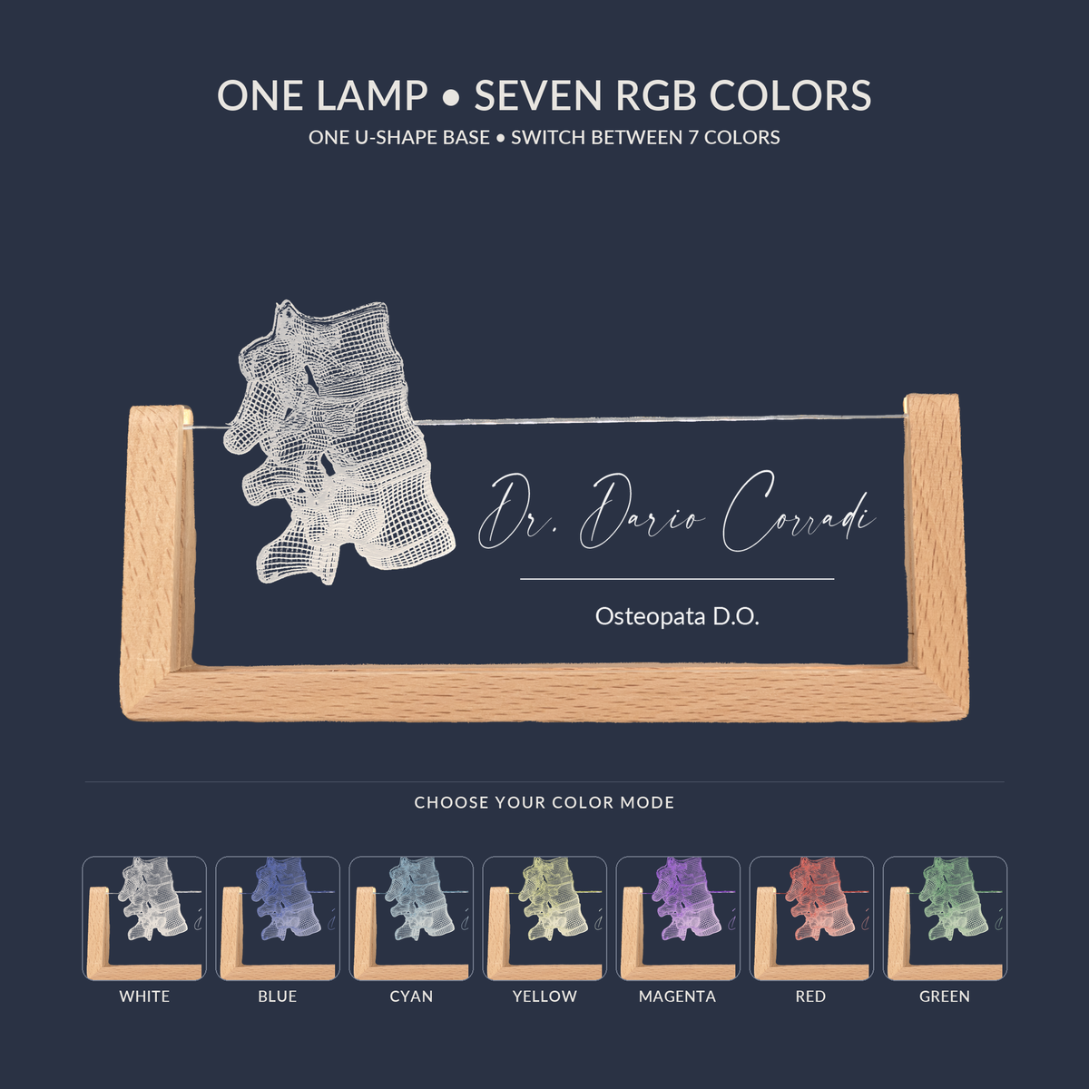 RGB color options for the Orthopedic Vertebral LED nameplate