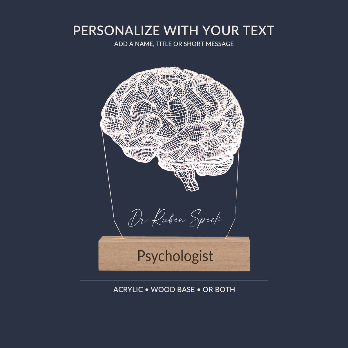 Engraving personalization example on the Brain LED lamp