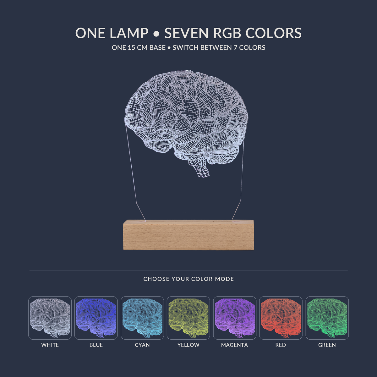 RGB color options for the Brain LED lamp