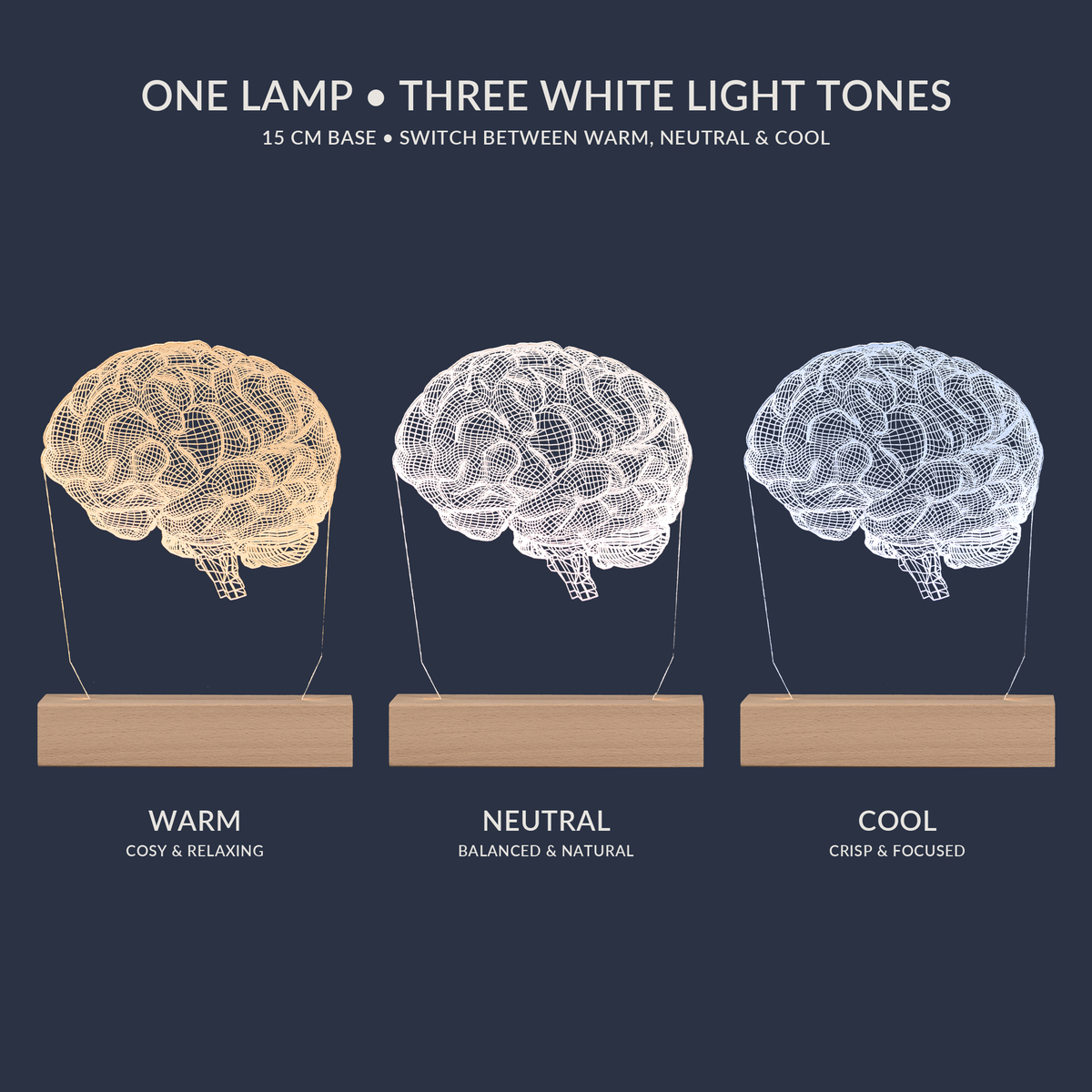 White light tone options for the Brain LED lamp