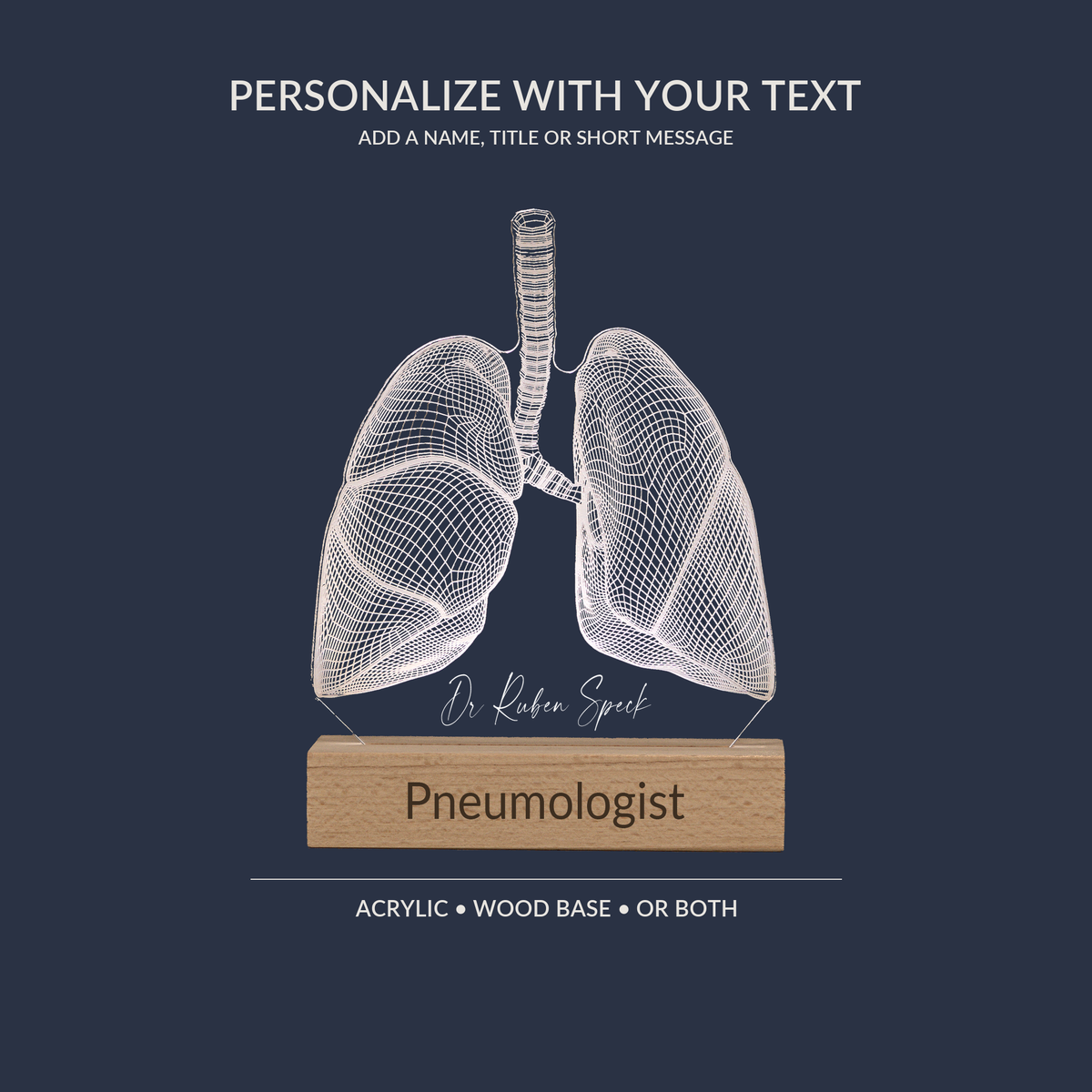 Engraving personalization example on the Lungs LED lamp