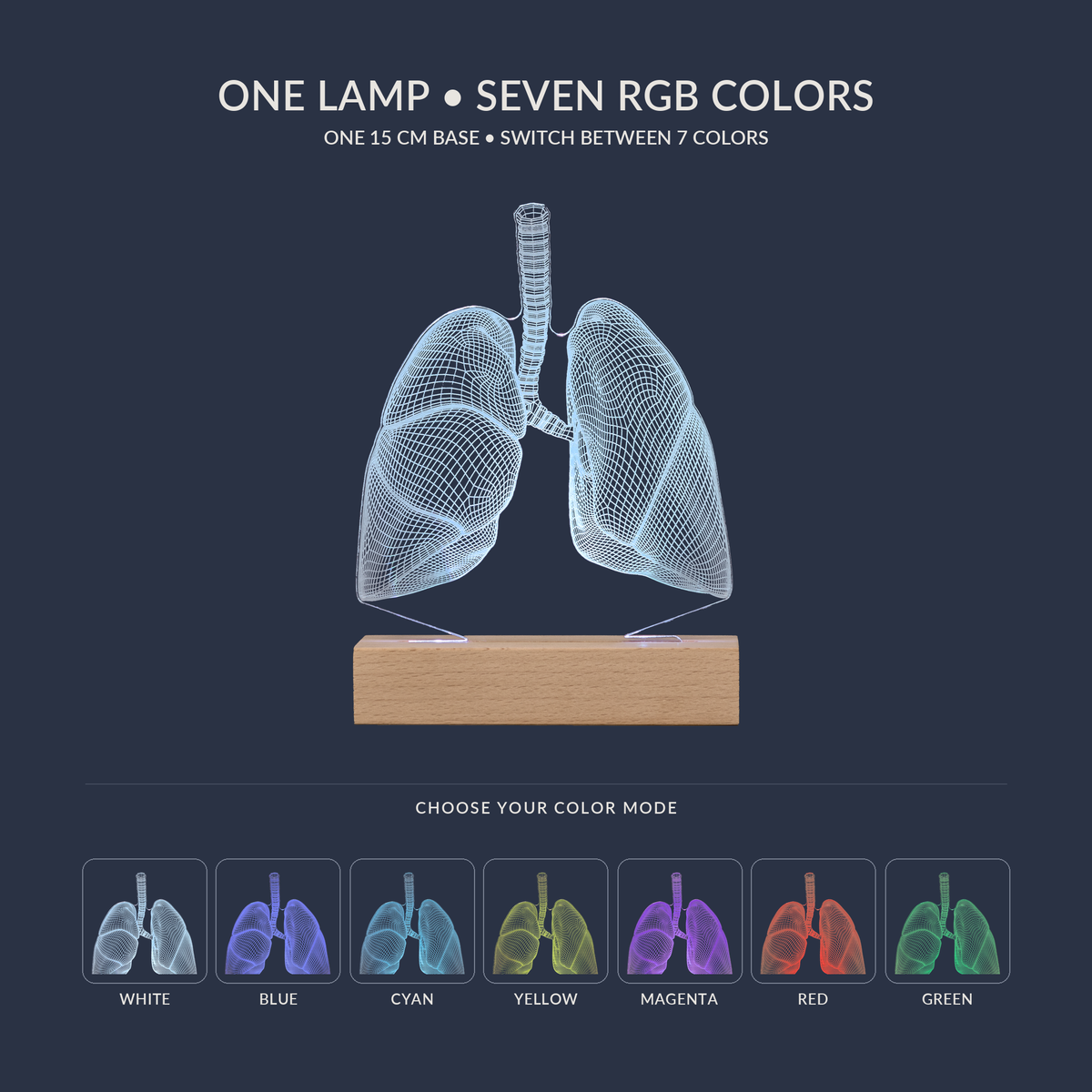 RGB color options for the Lungs LED lamp