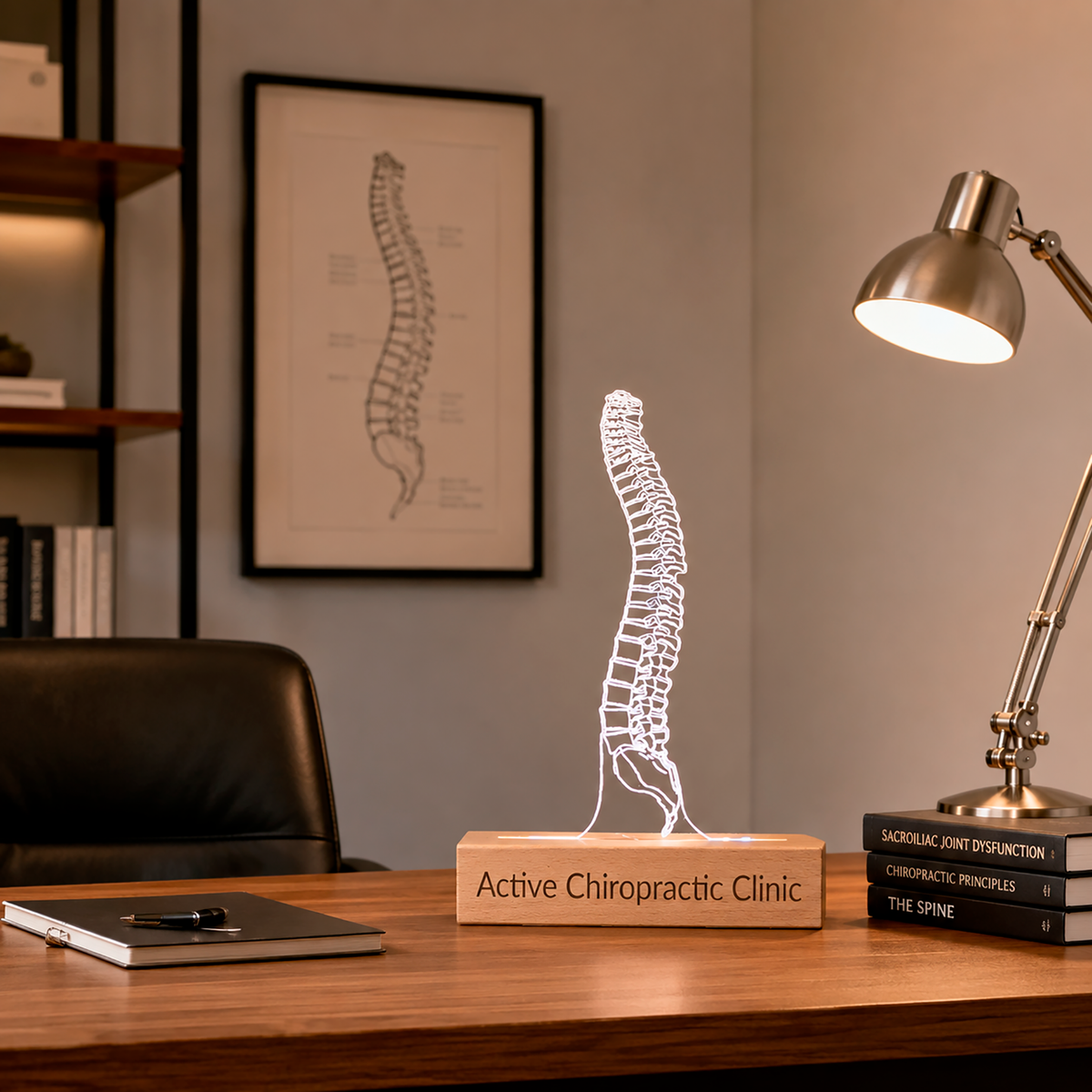Spine LED lamp displayed in a home office setting