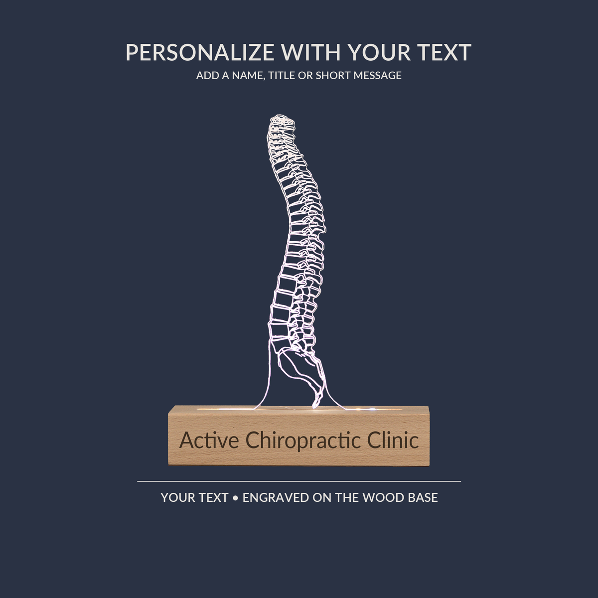 Engraving personalization example on the Spine LED lamp
