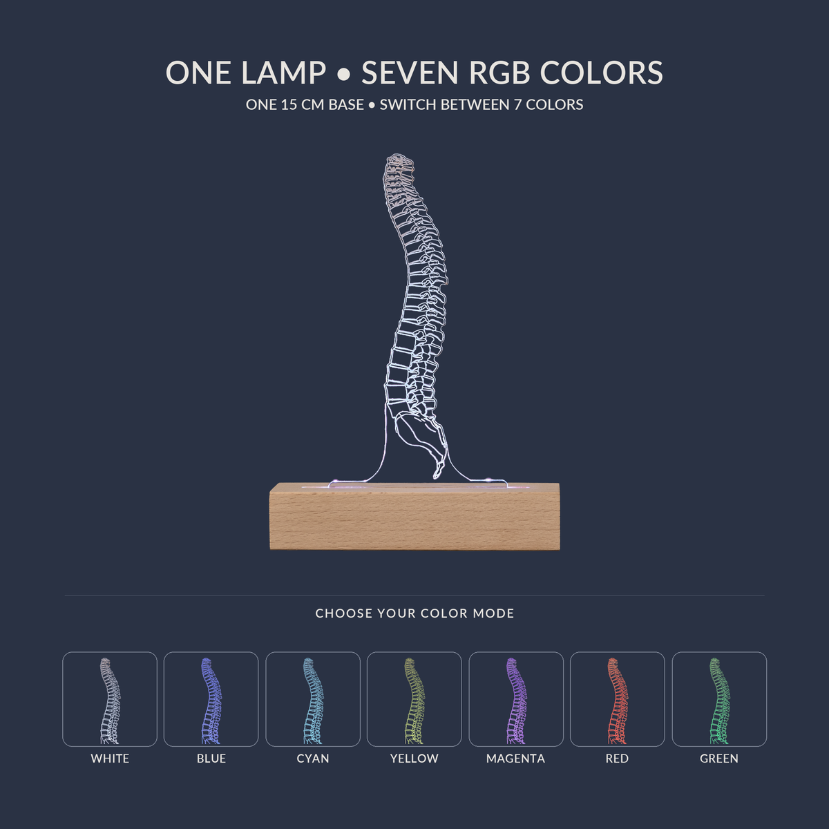 RGB color options for the Spine LED lamp