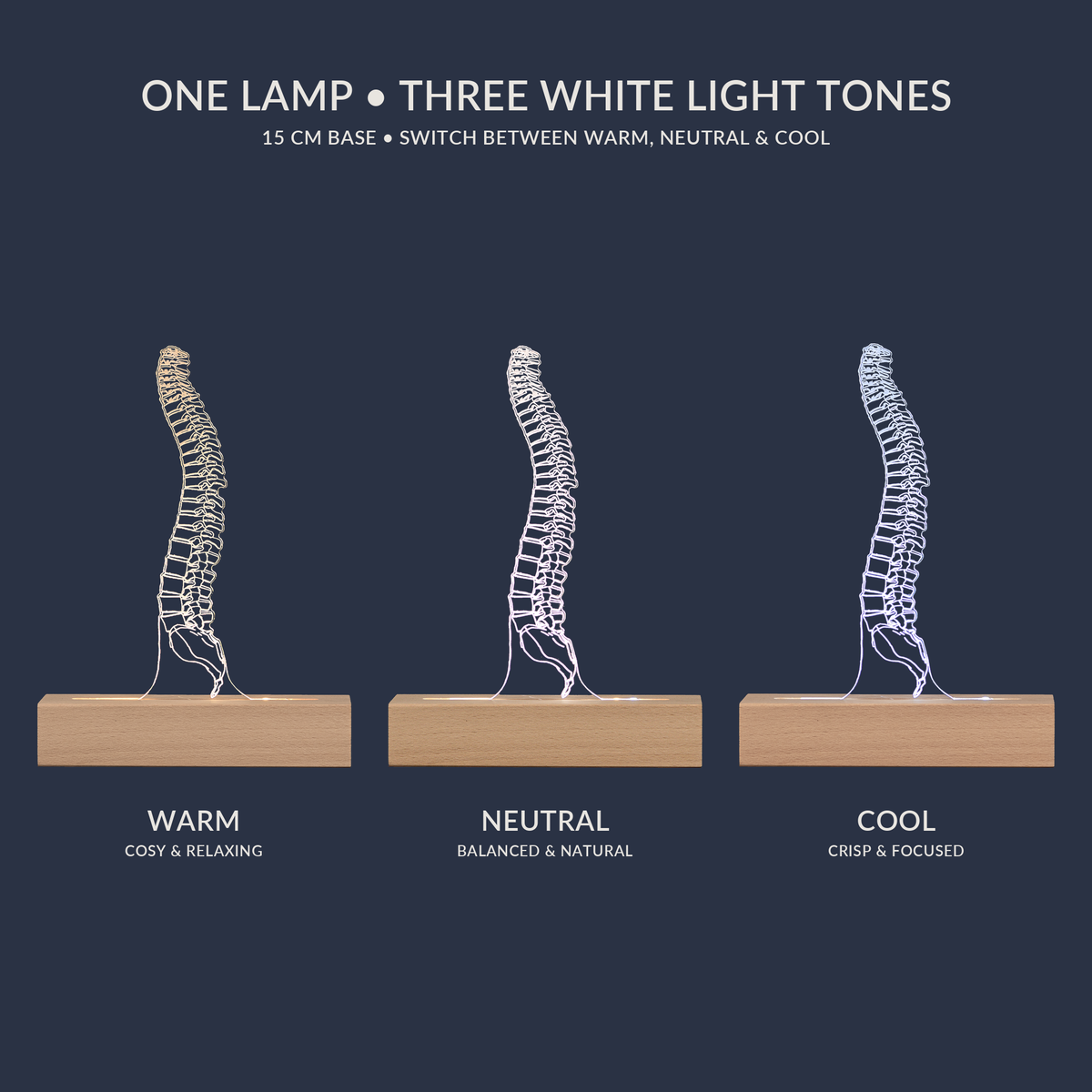 White light tone options for the Spine LED lamp