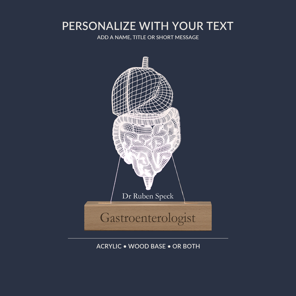 Engraving personalization example on the Digestive System LED lamp