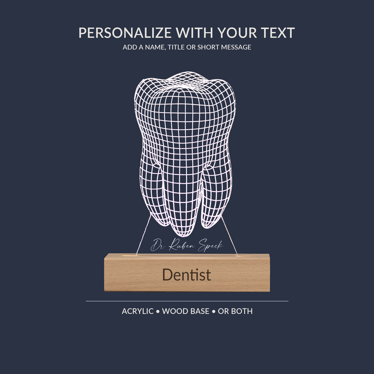 Engraving personalization example on the Tooth LED lamp