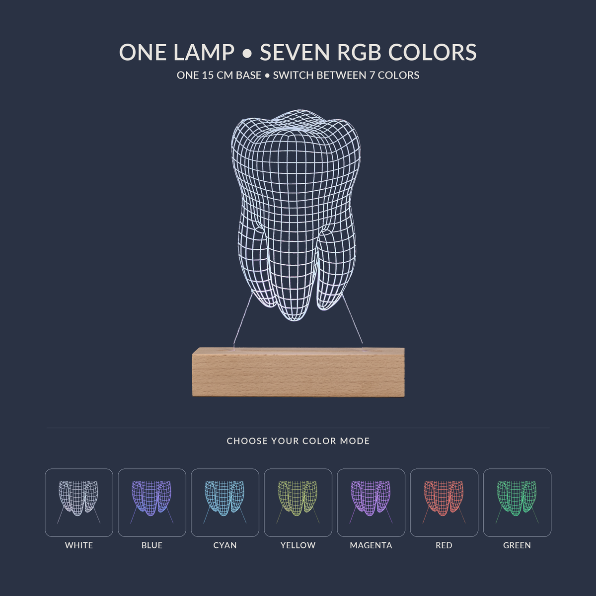 RGB color options for the Tooth LED lamp
