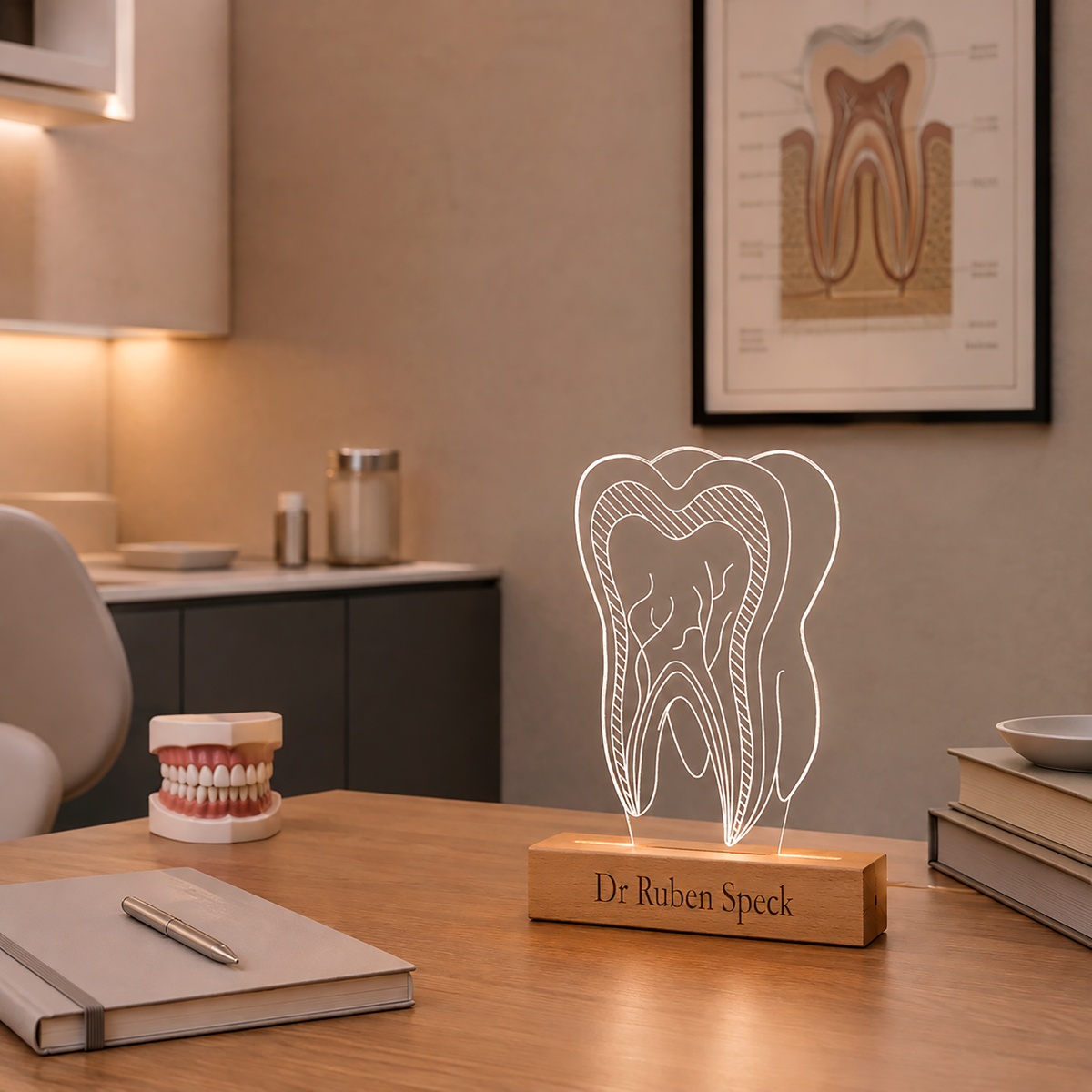 Dentist Tooth LED lamp displayed in a home office setting