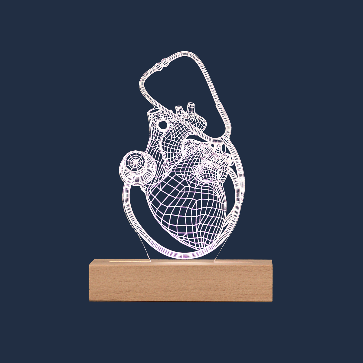 Heart and Stethoscope LED lamp on a plain background