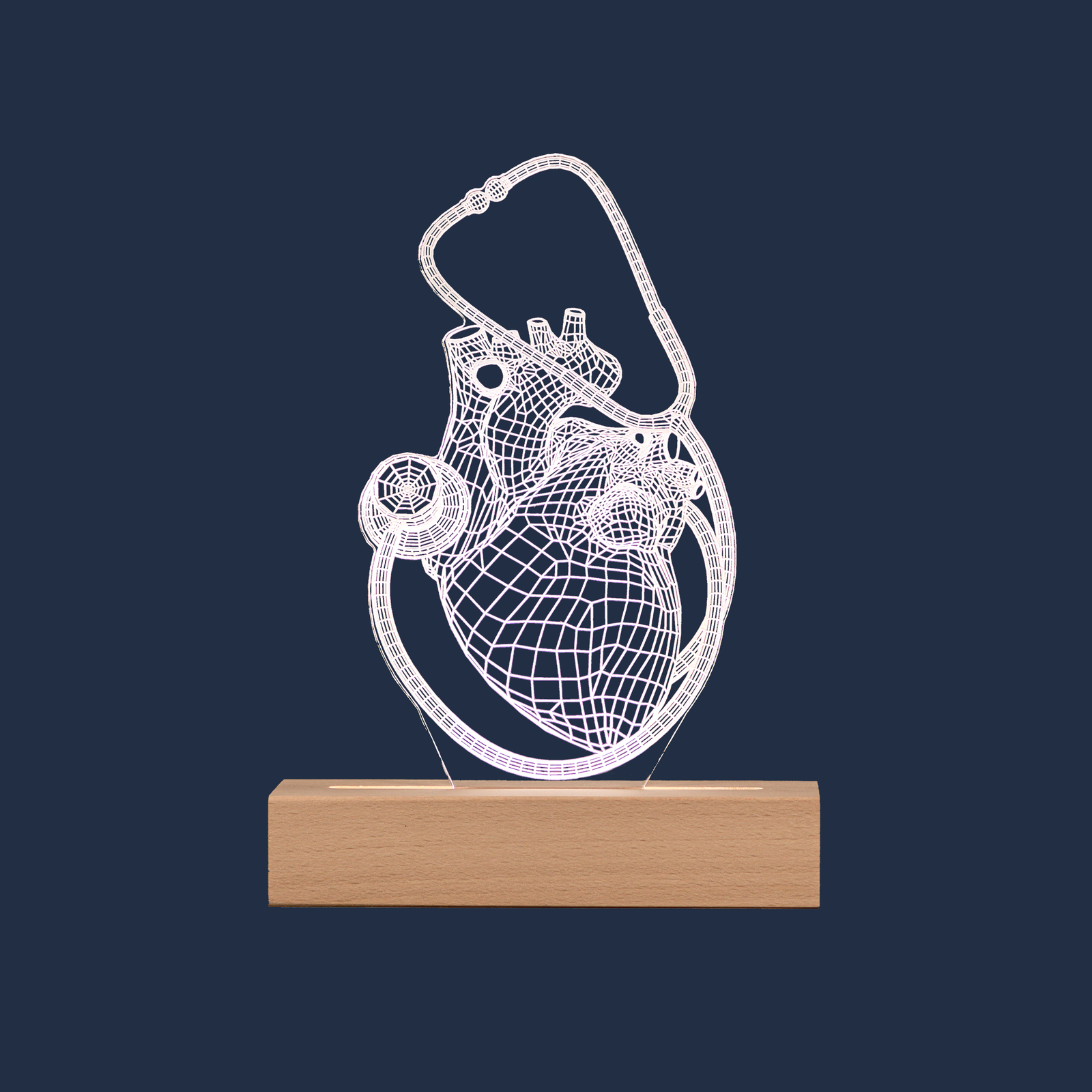 Heart and Stethoscope LED lamp on a plain background