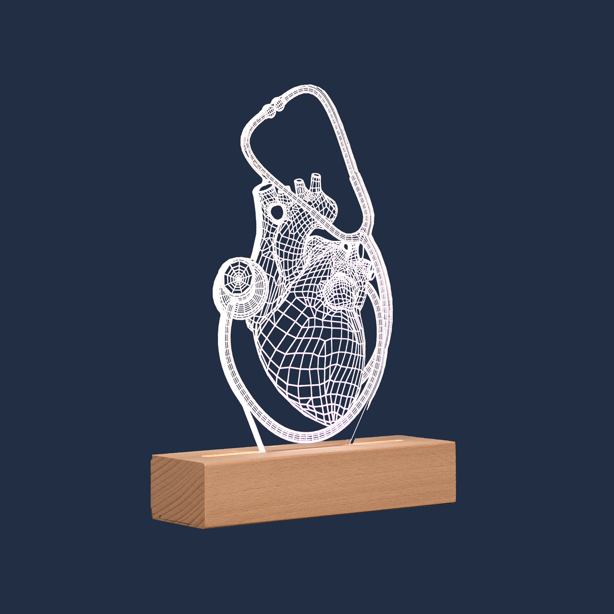 Side profile view of the Heart and Stethoscope LED lamp