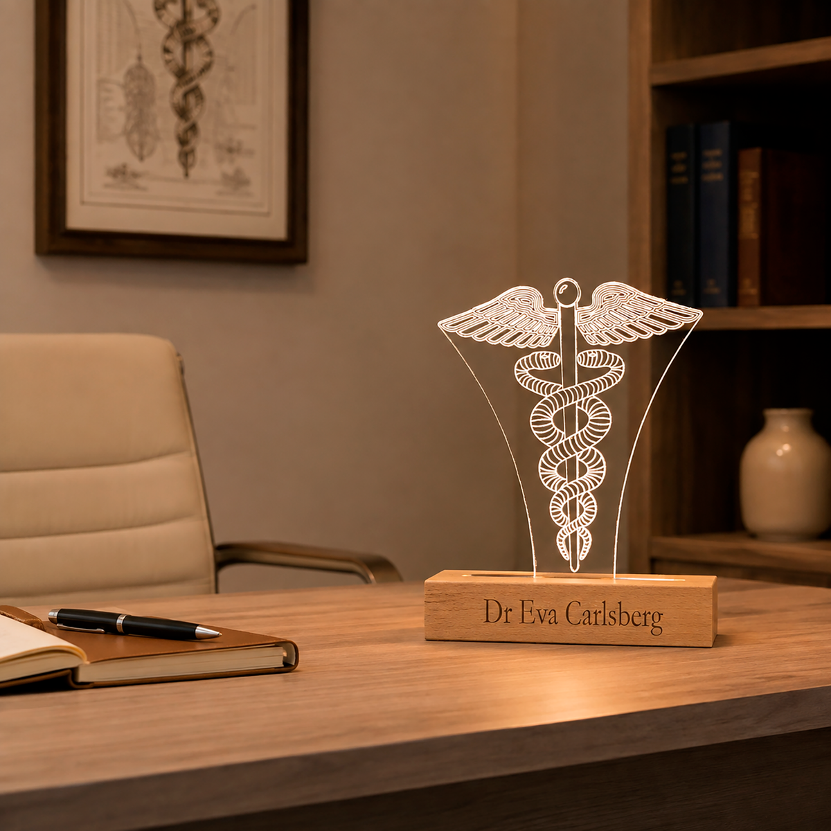 Caduceus-LED-Lampe in einem Büro-Ambiente