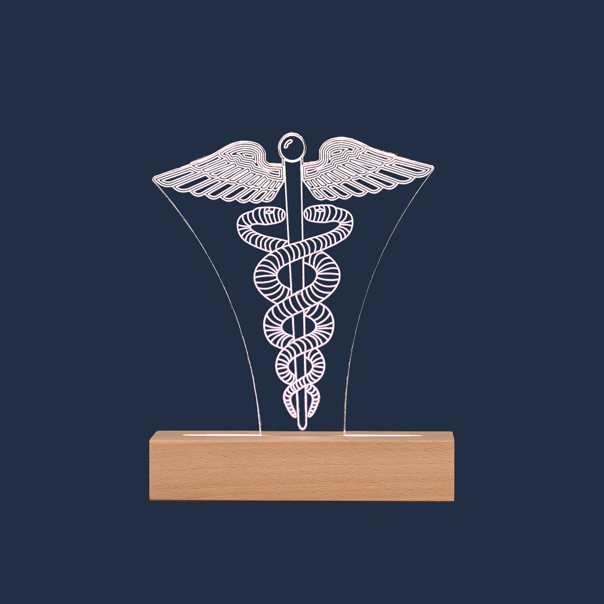 Caduceus-LED-Lampe auf neutralem Hintergrund