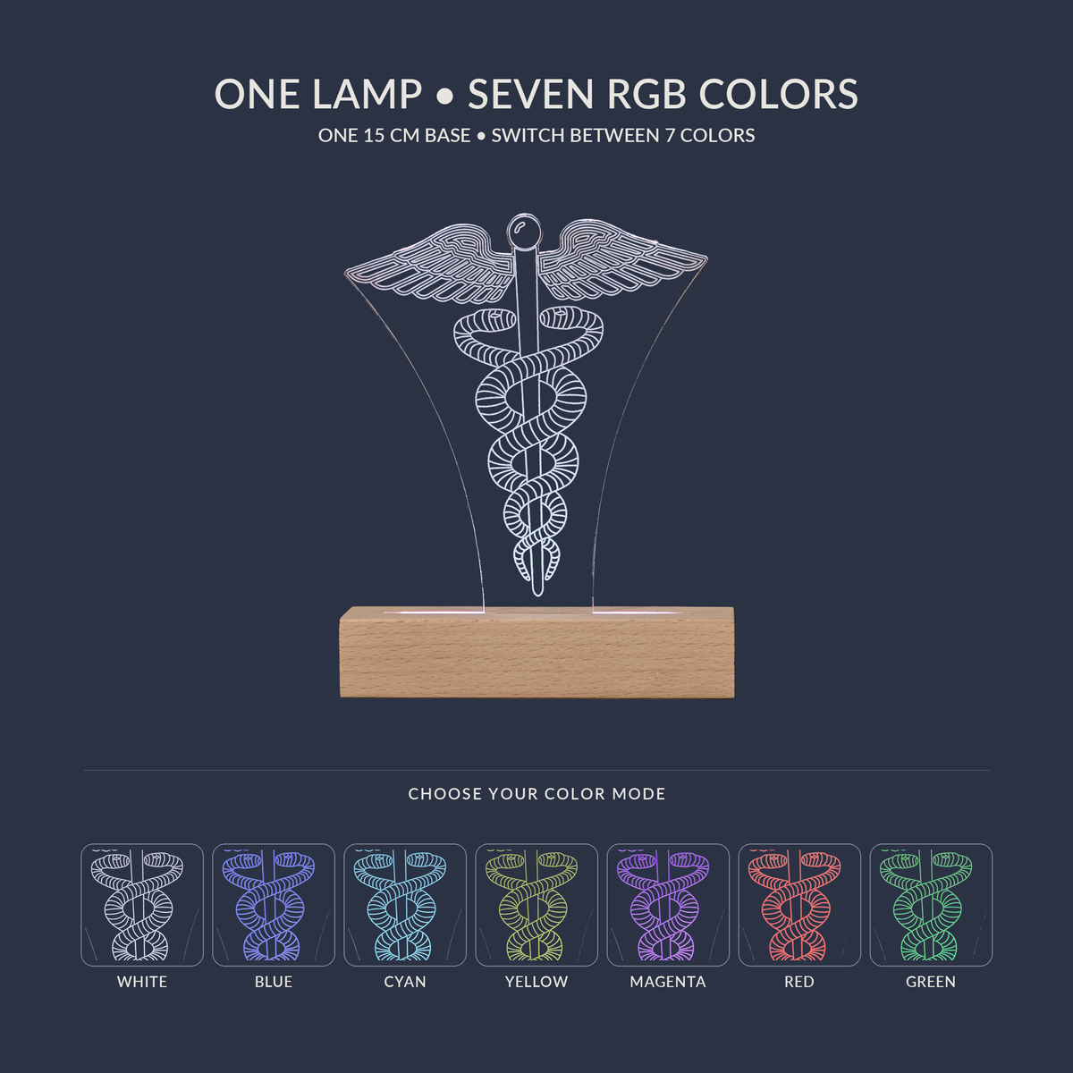 RGB-Farboptionen für die Caduceus-LED-Lampe