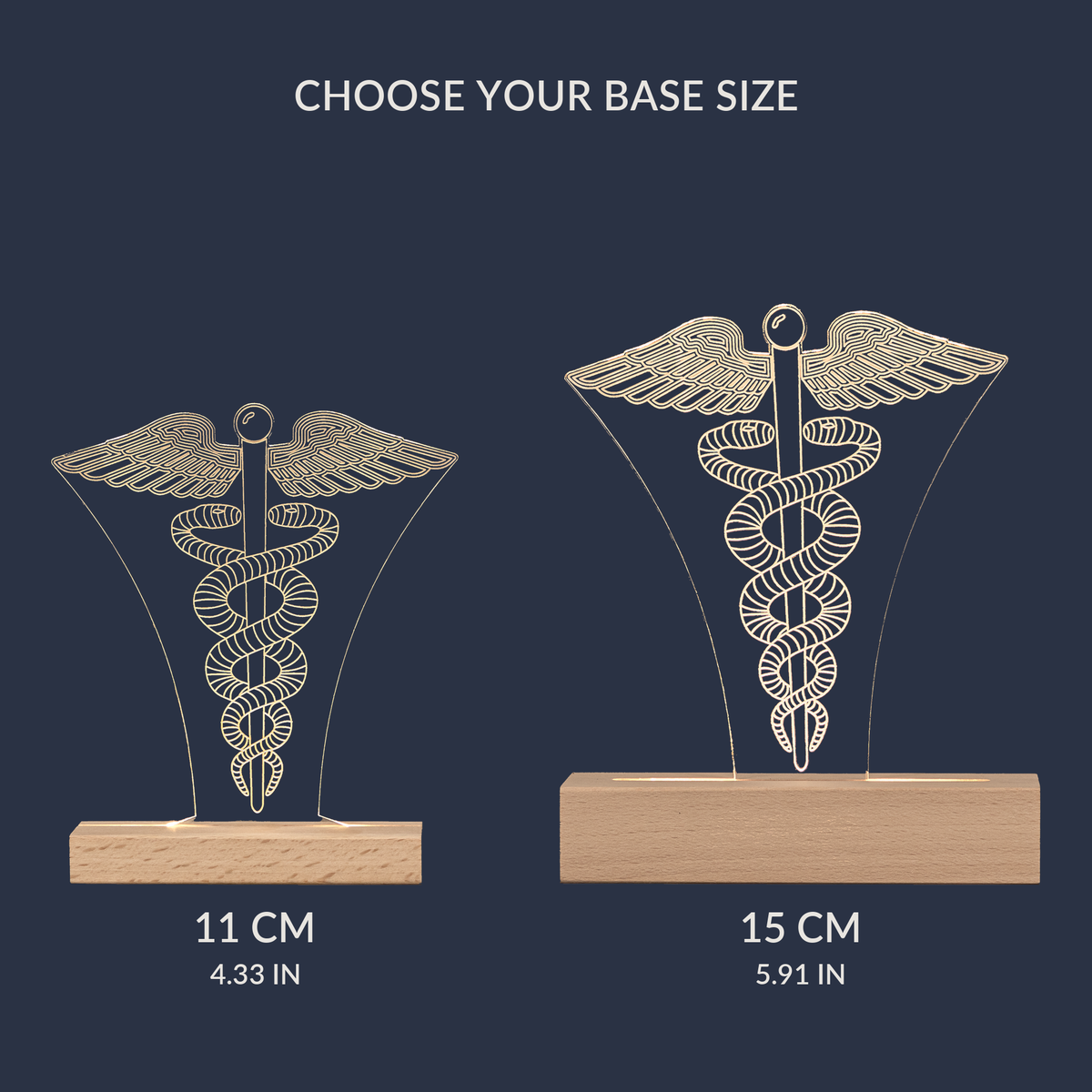 Größenvergleichstabelle für die Caduceus-LED-Lampe
