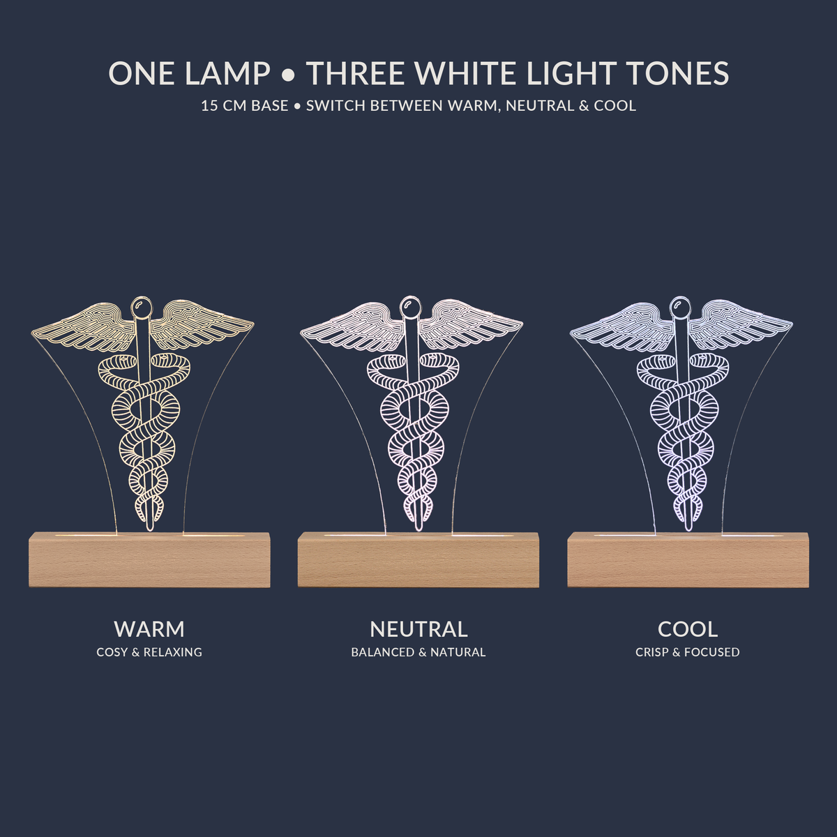 Weißton-Optionen für die Caduceus-LED-Lampe