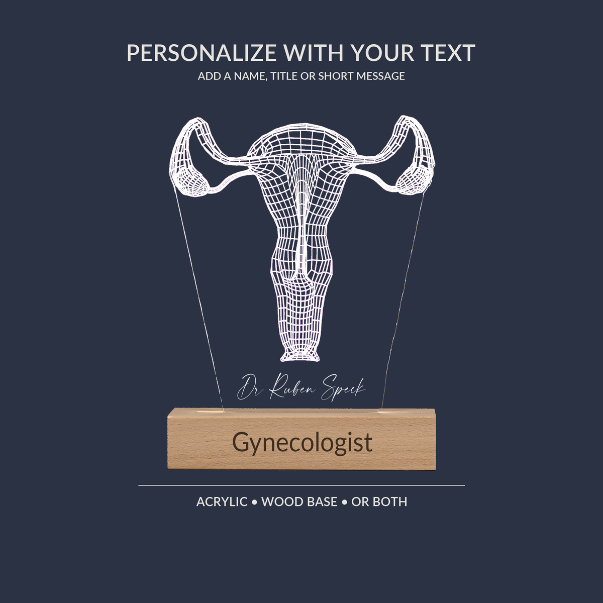 Engraving personalization example on the Reproductive System LED lamp