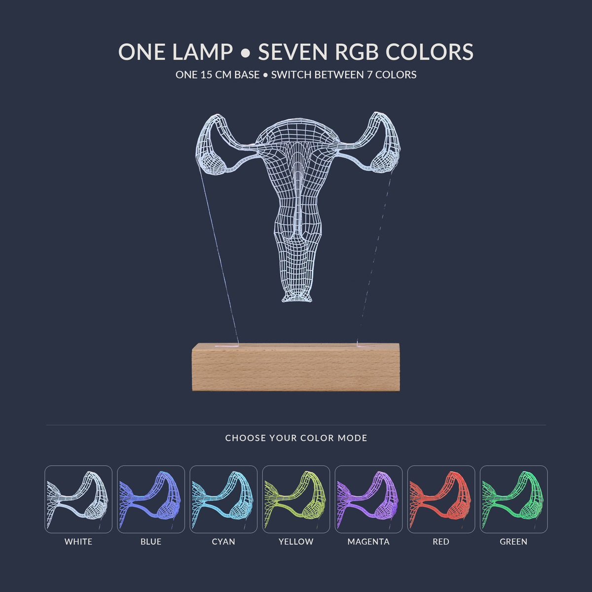 RGB color options for the Reproductive System LED lamp