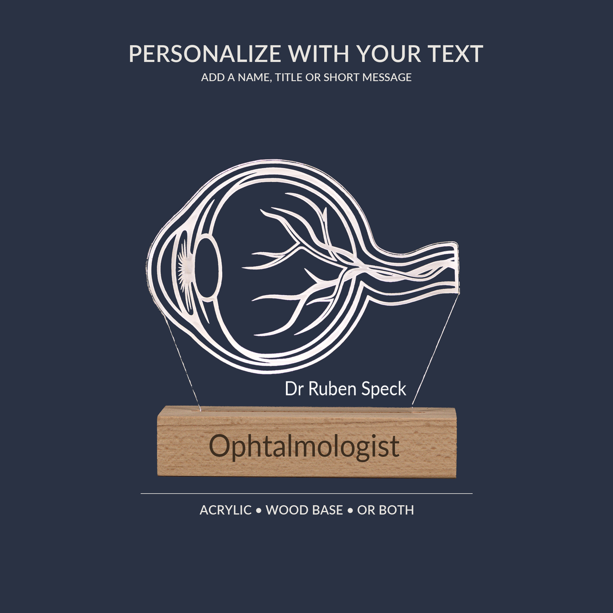 Engraving personalization example on the Eye LED lamp