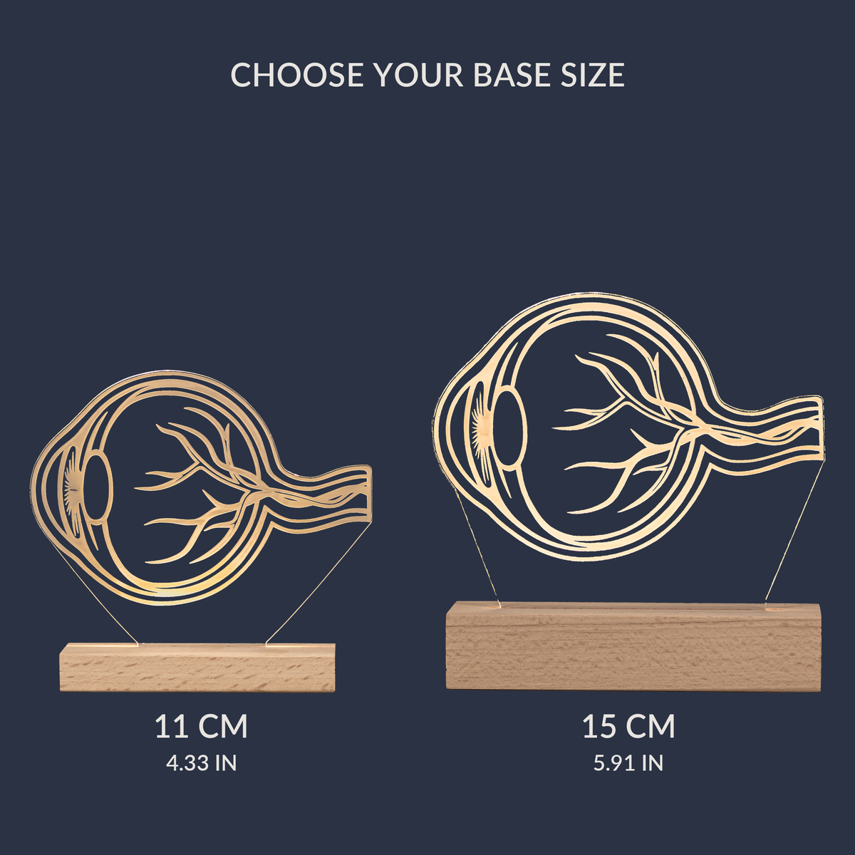 Size comparison chart for the Eye LED lamp