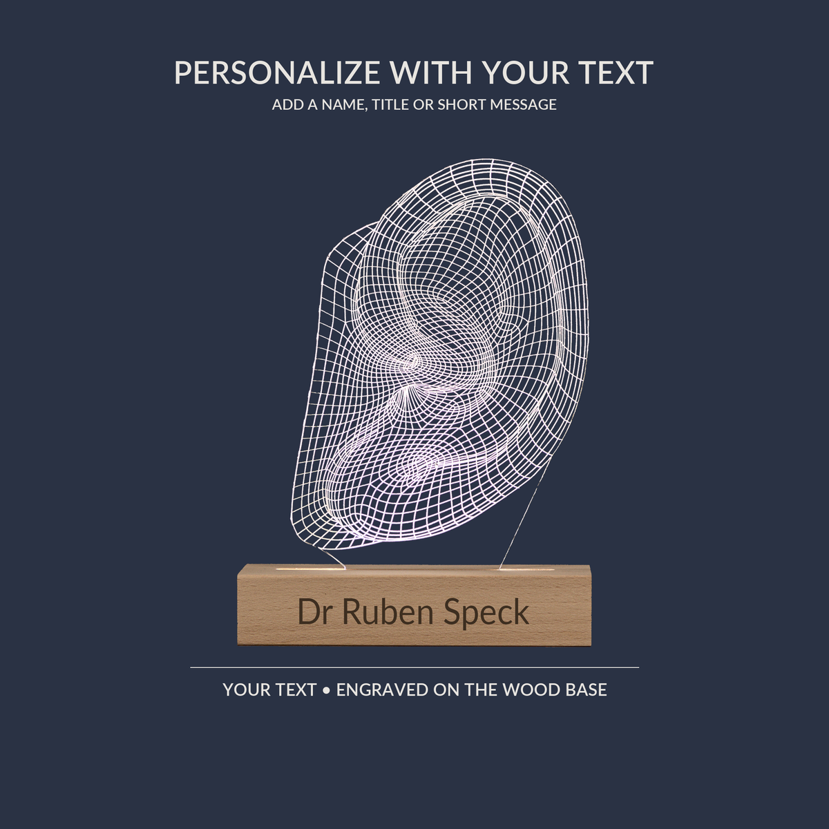 Engraving personalization example on the Ear LED lamp
