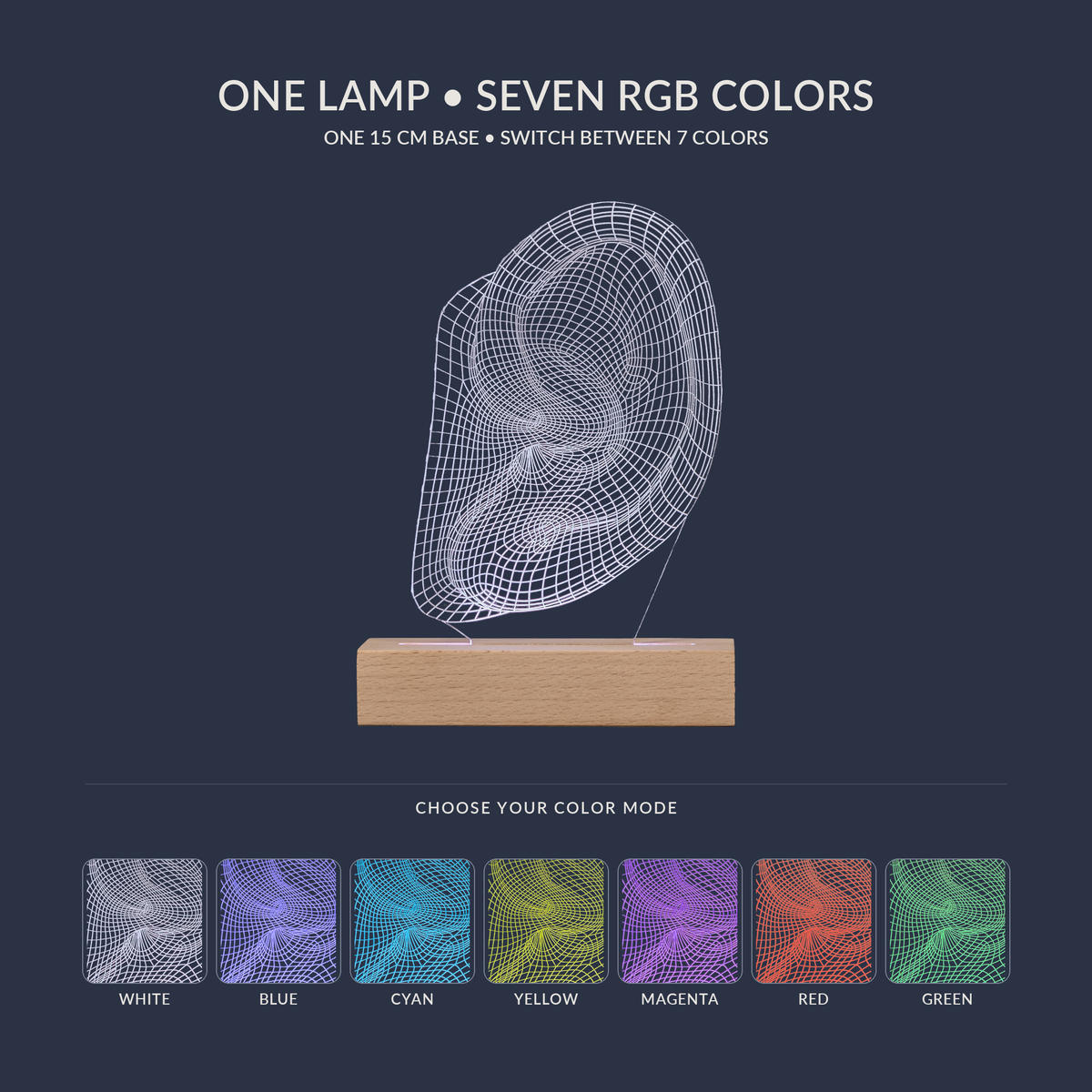 RGB color options for the Ear LED lamp