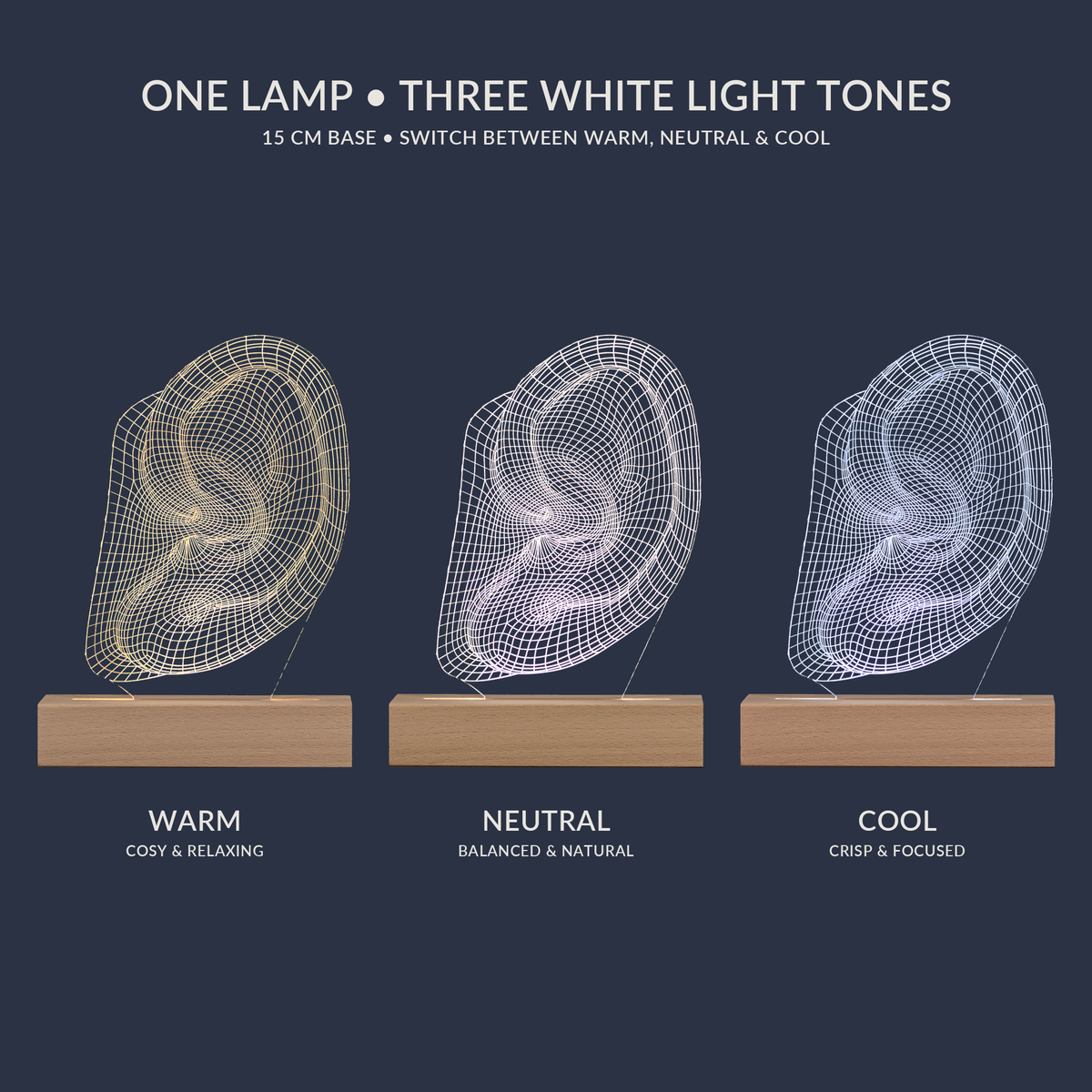 White light tone options for the Ear LED lamp