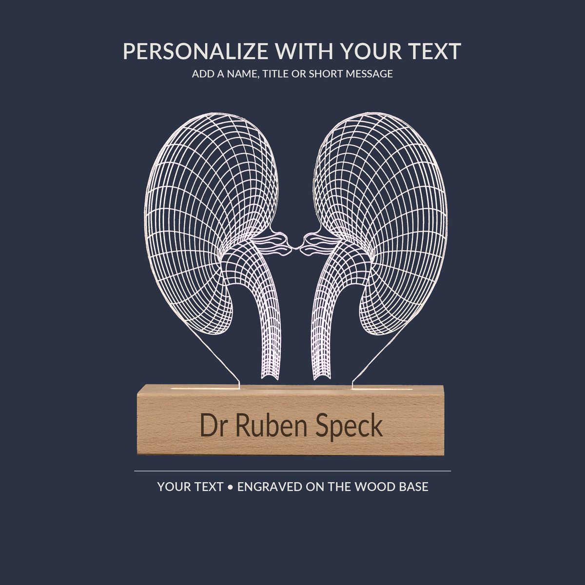 Engraving personalization example on the Kidney LED lamp