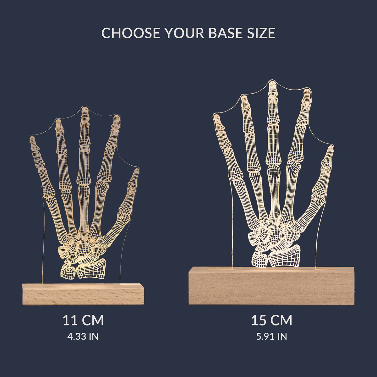 Größenvergleichstabelle für die Handknochen-LED-Lampe