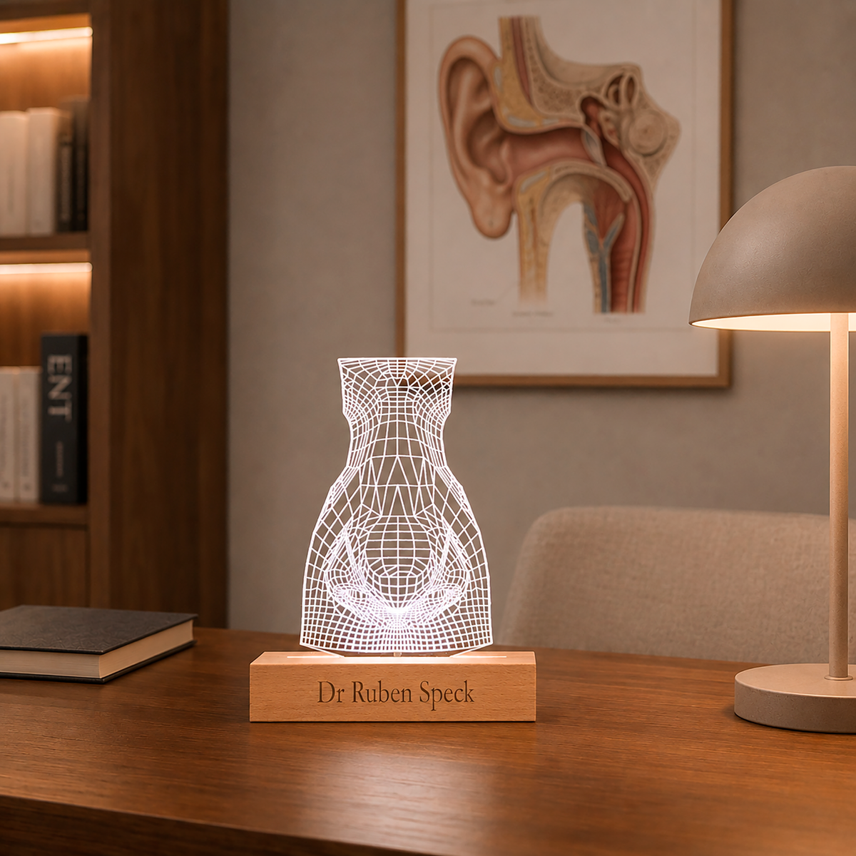 Nose LED lamp displayed in a home office setting