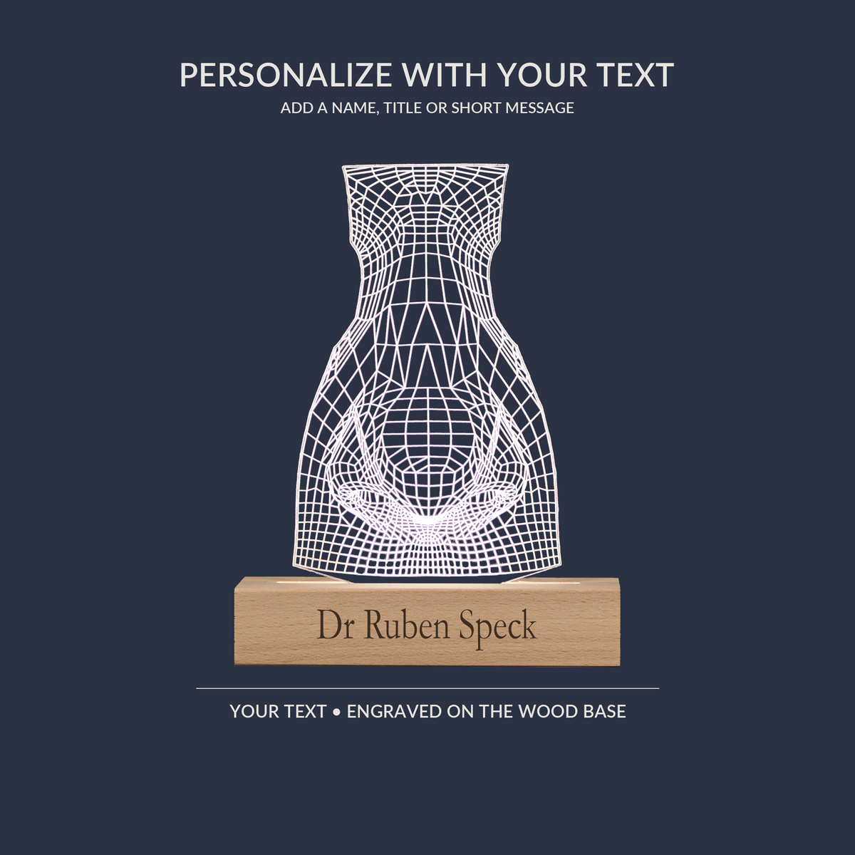 Engraving personalization example on the Nose LED lamp