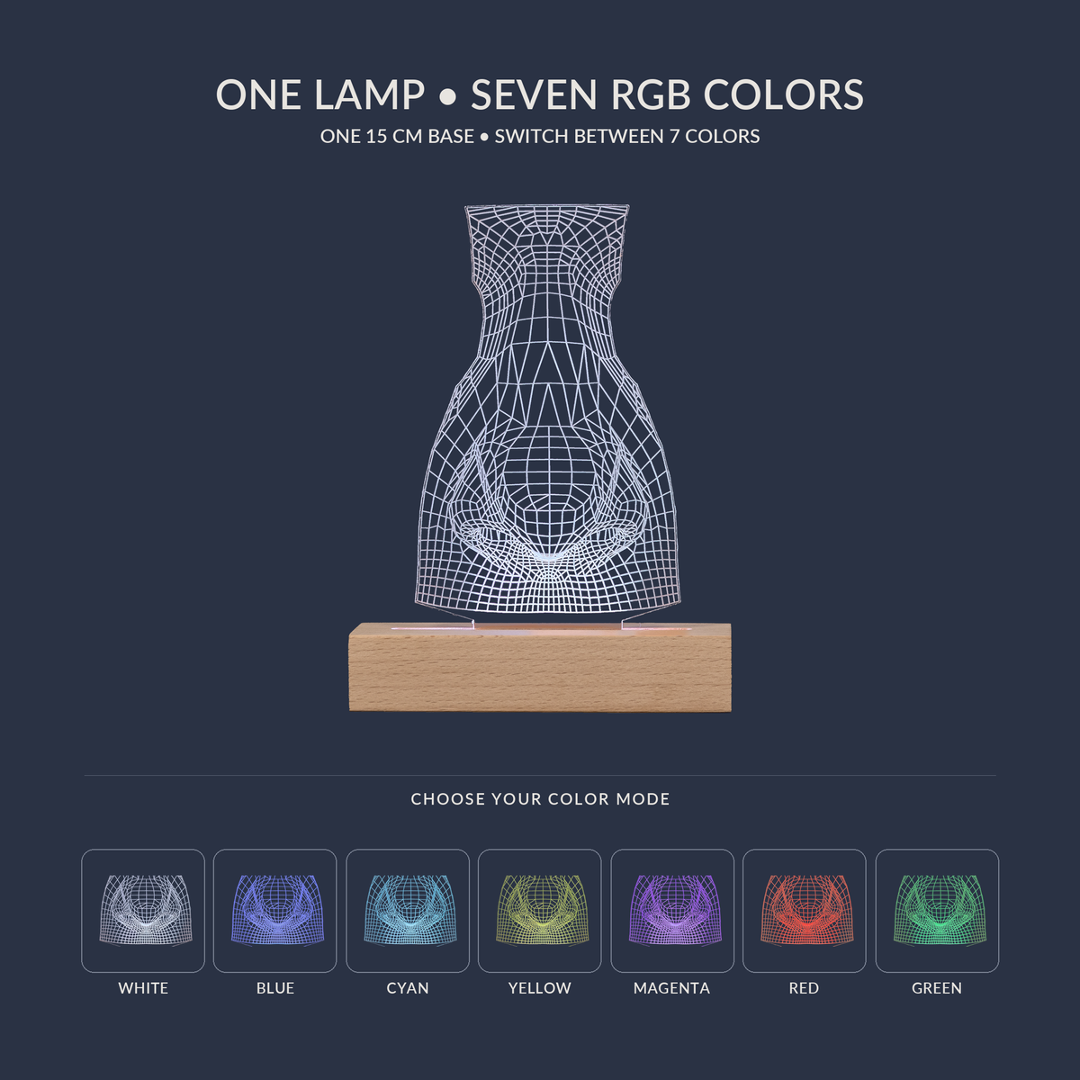 RGB color options for the Nose LED lamp