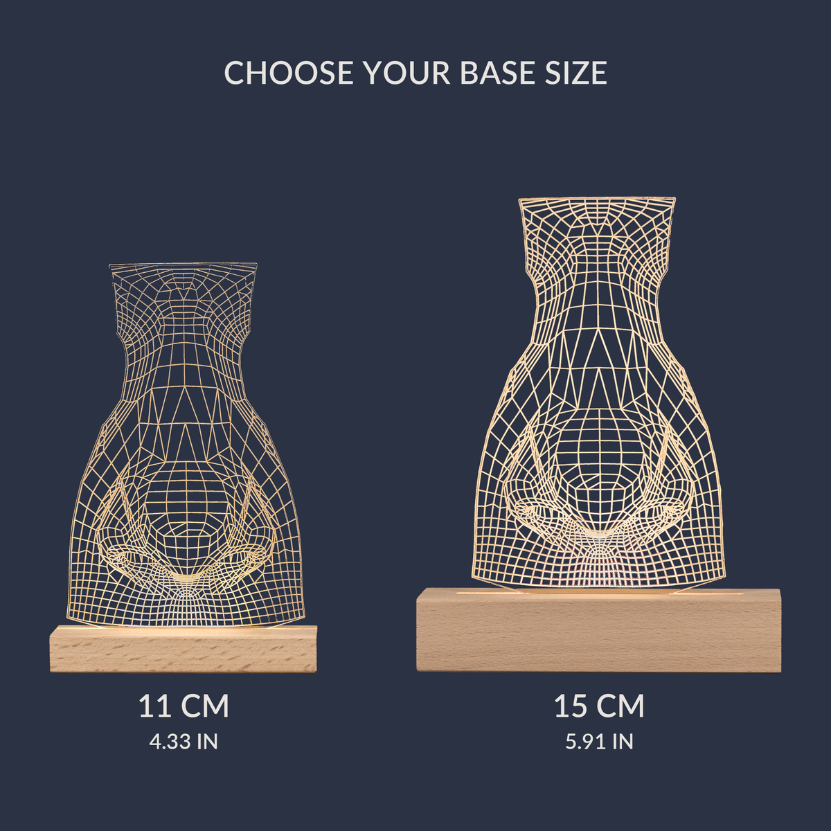 Size comparison chart for the Nose LED lamp