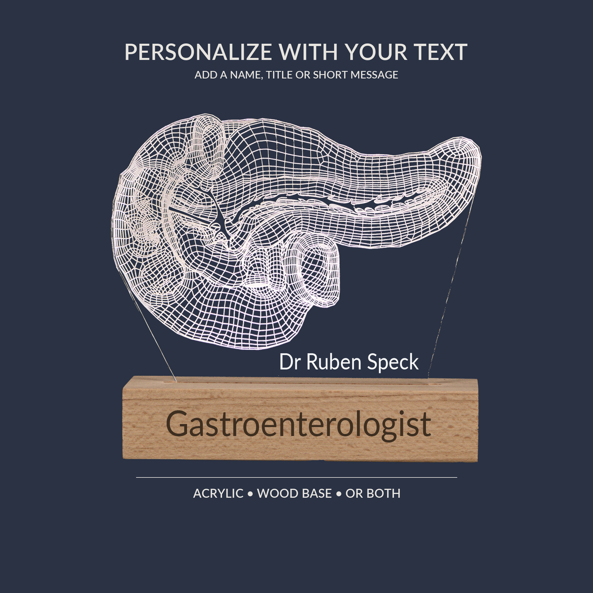 Engraving personalization example on the Pancreas LED lamp