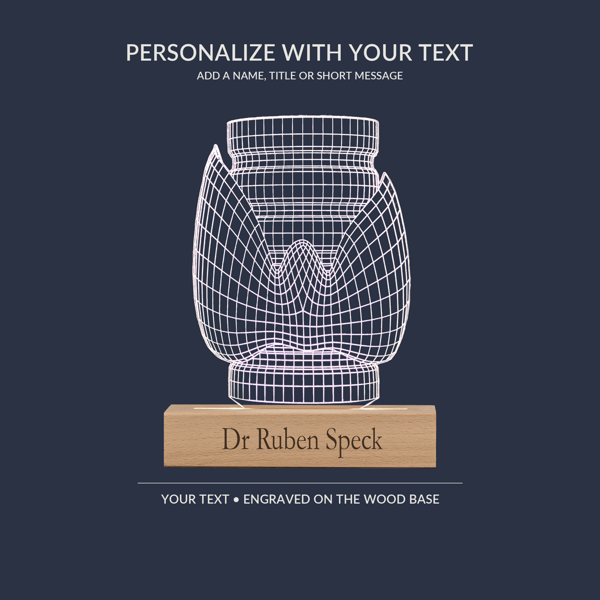 Engraving personalization example on the Thyroid LED lamp