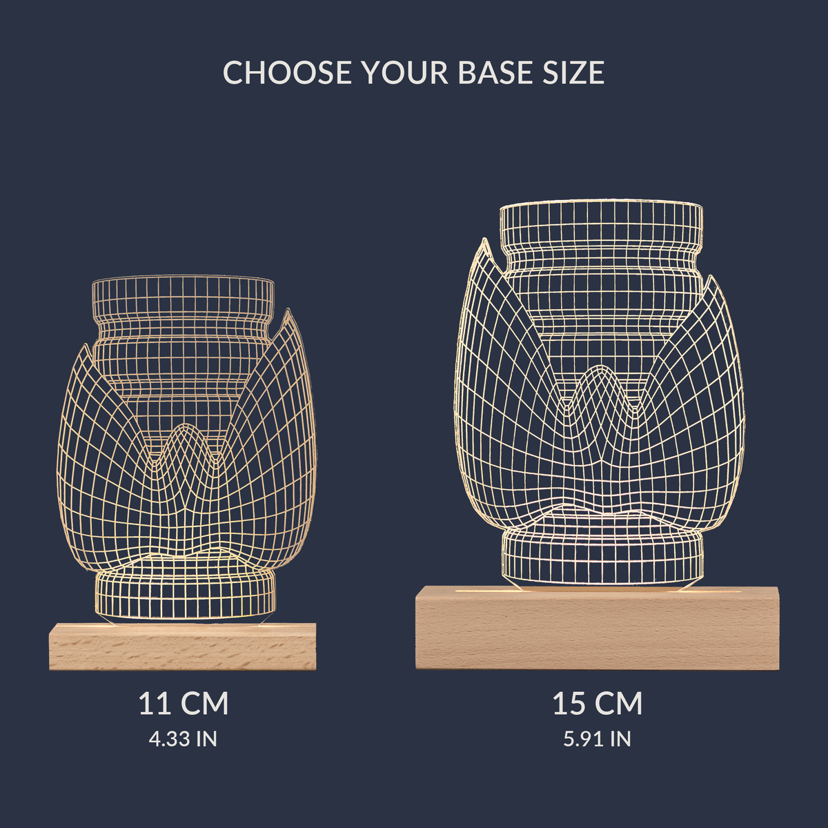 Size comparison chart for the Thyroid LED lamp